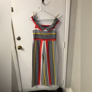 Privy Color-block Capri Jumpsuit L Colorful Dopamine Stripes Resortwear Retro